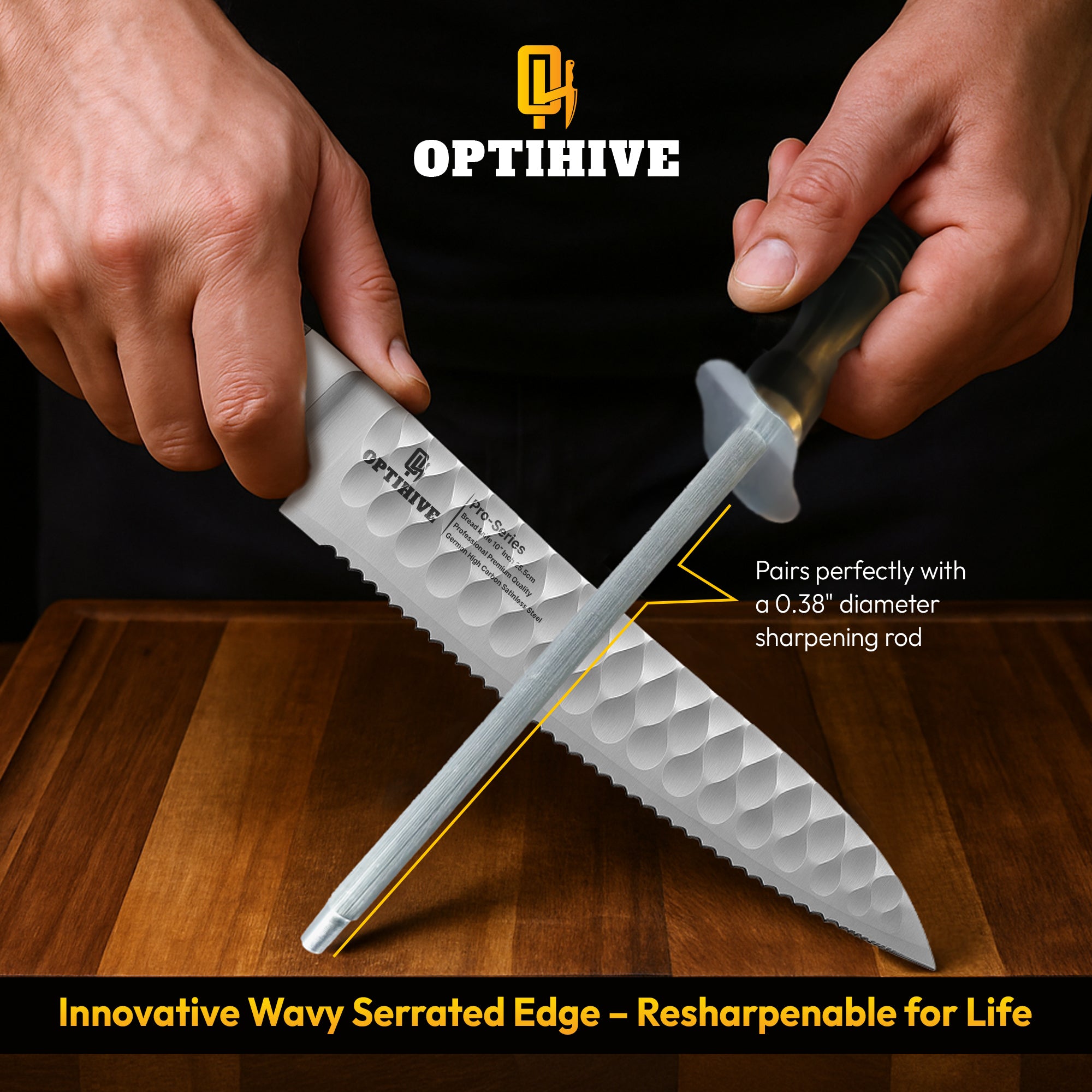 OPTIHIVE Bread Knife 10 Inch – Professional Serrated Knife for Homemade Bread, Forged German High Carbon Stainless Steel, Razor-Sharp Edge for Efficient Slicing Sourdough Bread