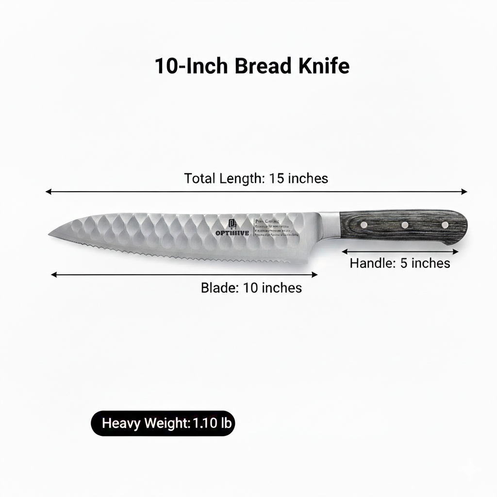 OPTIHIVE Bread Knife 10 Inch – Professional Serrated Knife for Homemade Bread, Forged German High Carbon Stainless Steel, Razor-Sharp Edge for Efficient Slicing Sourdough Bread