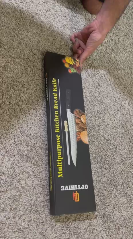 OPTIHIVE Bread Knife 10 Inch – Professional Serrated Knife for Homemade Bread, Forged German High Carbon Stainless Steel, Razor-Sharp Edge for Efficient Slicing Sourdough Bread